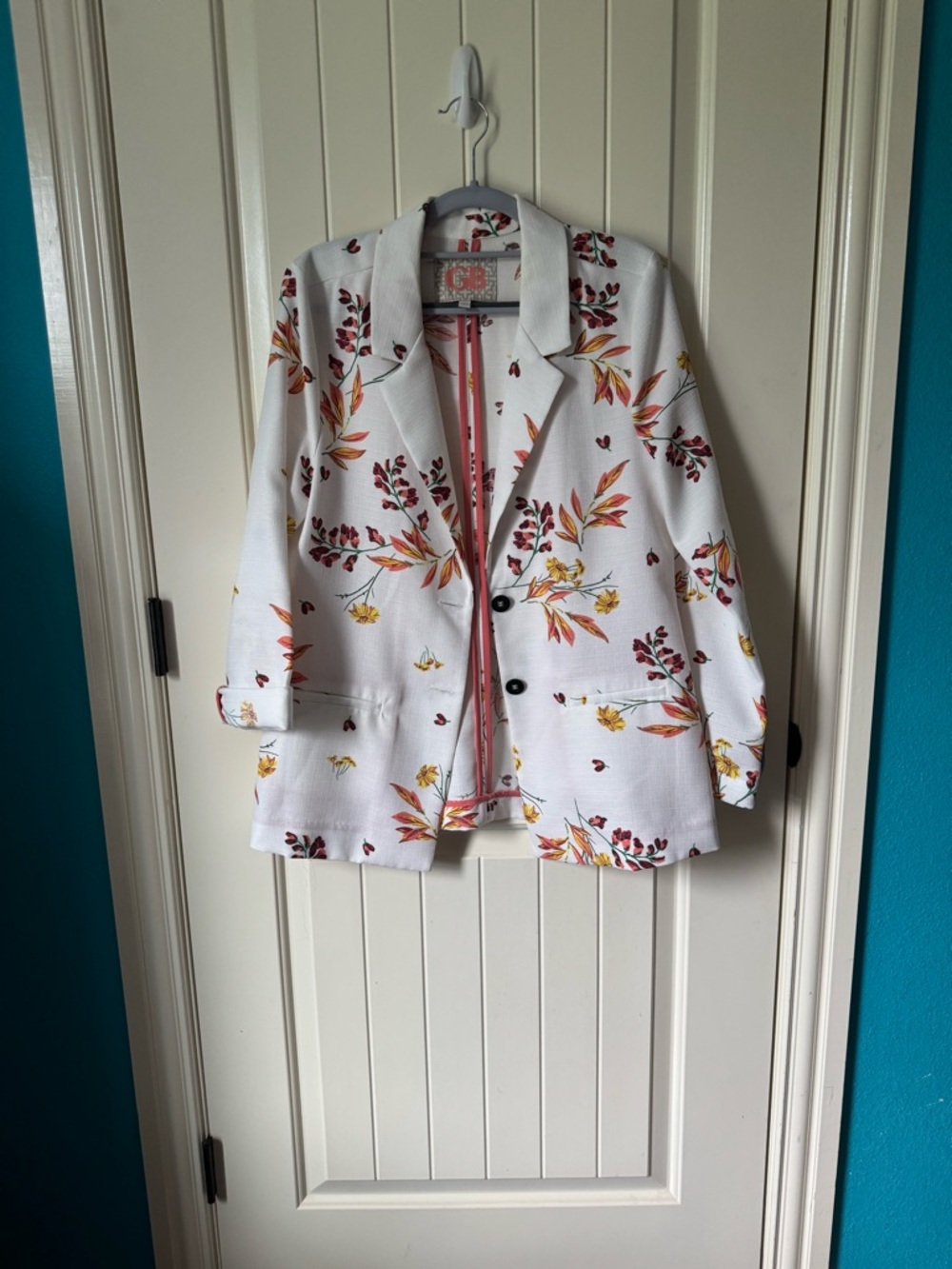 GB girls White Floral Blazer with Yellow & Red Accents